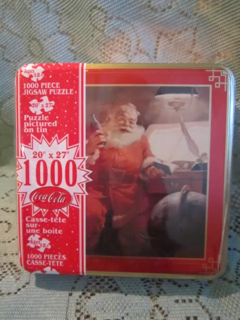 Vintage  Coca Cola 1000 Piece Puzzle "Coke” Santa Tin 20 x 27 New Sealed