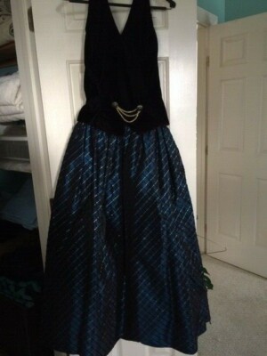 Scott McClintock 80s Formal/Evening Dress S10 Black Velvet Blue/Black Plaid