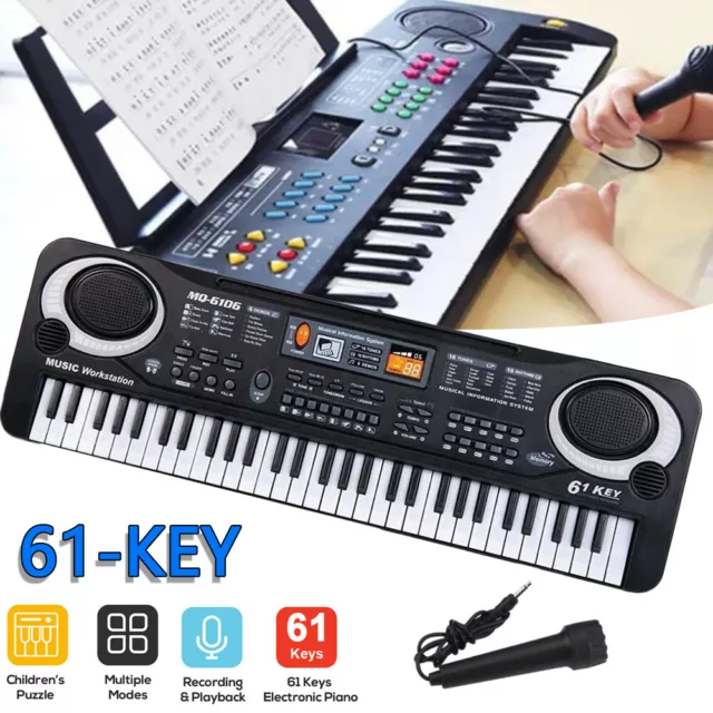 Klavier Keyboard,61 Tasten Elektronische Klaviertastatur mit Mikrofon für Kinder