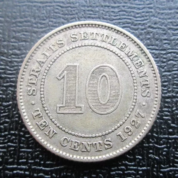 1927 Straits Settlements Silver 10 Cents - George V
