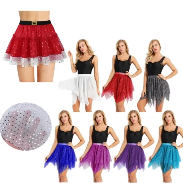 Adult Santa Sequins Tulle Tutu Short Swing Mini Skirt Ballet Dance Skate Dress