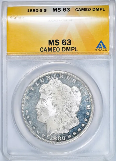 1880-S Morgan Silver Dollar ANACS MS63, CAMEO DMPL, Radiating Cobalt Blue Tone