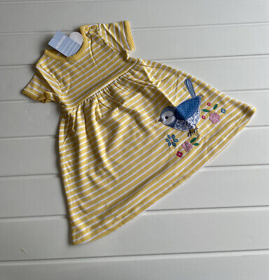 Jojo Maman Bebe Girls Age 12-18 Months Dress Yellow Breton Birdie Detail NEW