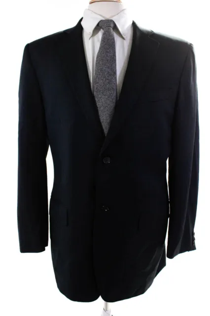 Canali Mens Wool Notch Collar Flap Pocket Suit Jacket Blazer Navy Size 30