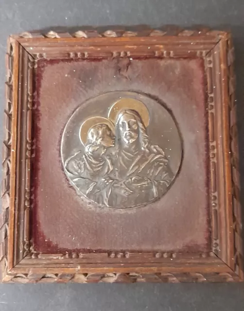 Antique 19th c Orthodox Icon Brass? Bronze Silver Icon