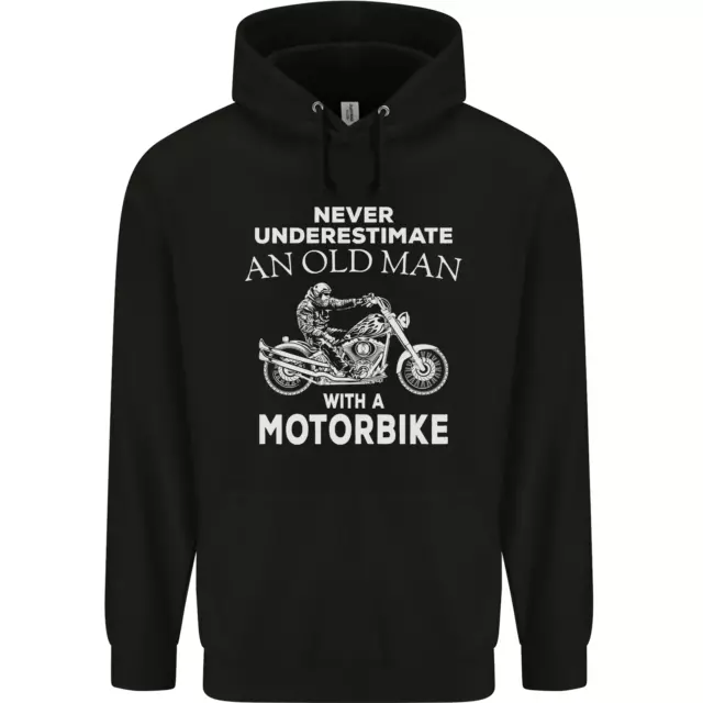 Felpa con cappuccio biker vecchio moto da uomo divertente 80% cotone