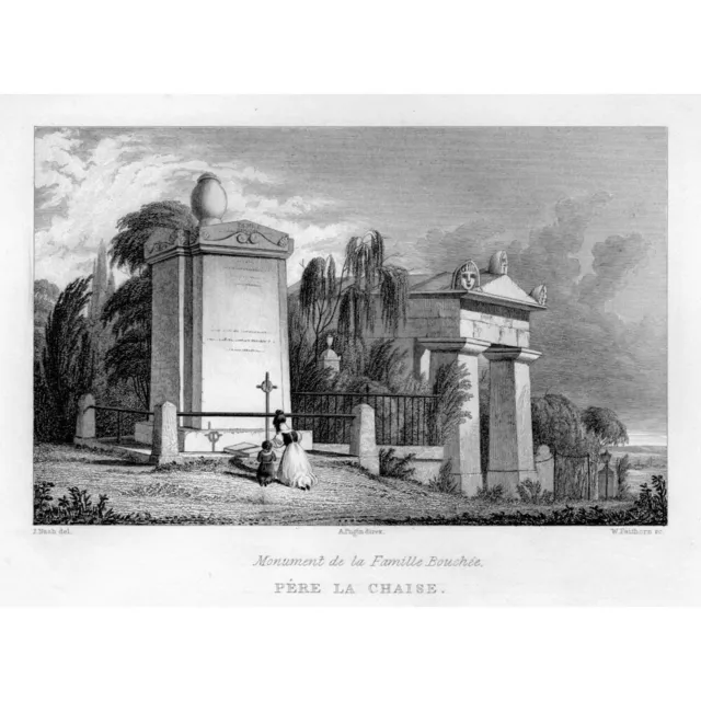 Paris Pere La Chaise - antiker Druck 1829