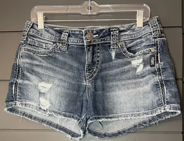 Silver Jeans Co. Berkley Distressed Fray Hem Denim Shorts Size 28 EUC