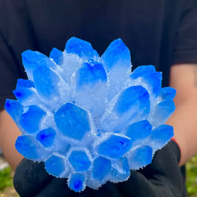 2.13LB New Find sky blue Phantom Quartz Crystal Cluster Mineral Specimen Healing 3