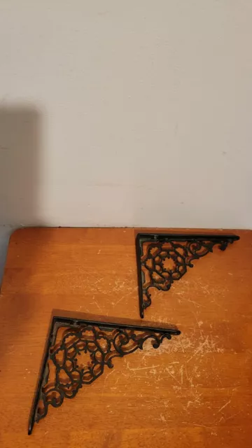 Antique Vintage Set Ornate Cast Iron wall hanging shelf brackets