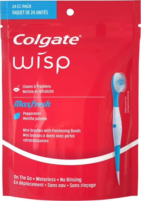 Colgate Max Fresh Wisp Disposable Mini Toothbrush, Peppermint - 24 Count (1 Pack