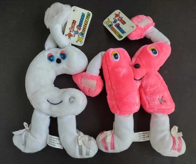 Lot of 2 Vintage ALPHA BUDDIES Plush Letters w/ Original Tags "C" and "K"