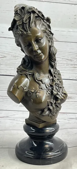 Busto Di Forlorn Maiden Bronzo Marmo Scultura Art Deco Caldo Figurina Regalo