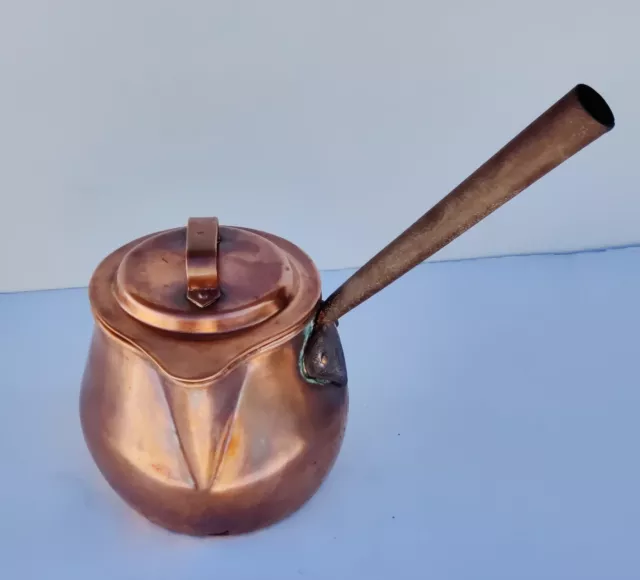 Early 19th Century Antique Hand Made Copper Sauce Pan w Lid