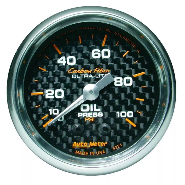 Autometer Carbon Fiber 2-1/16" Oil Pressure Gauge 0-100PSI Mechanical AU4721