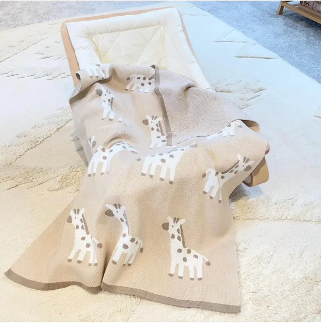 100% Cotton Giraffe Baby Blanket Quality Soft Newborn Toddler Nursing RRP £22.99