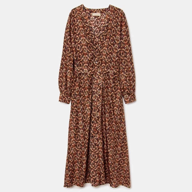 Momoni California Dress in Printed Habotai Silk - Charcoal/Orange