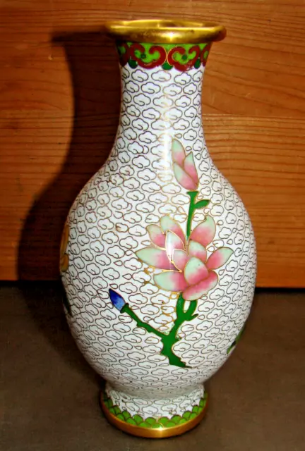 Vintage Vase Cloisonne Emaille und Messing Asiatika H. ca. 16 cm. 2