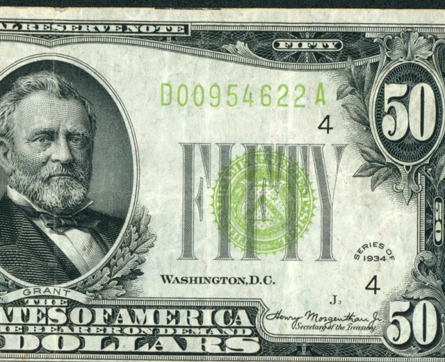 $50 1934 LGS LIME ((LIGHT GREEN SEAL)) Federal Reserve Note DAILY CURRENCY