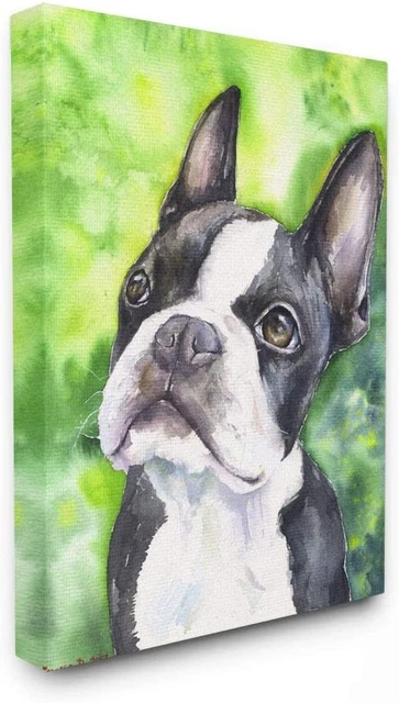 Stupell Industries Cute Boston Terrier Dog Pet Animal Watercolor Painting Canvas