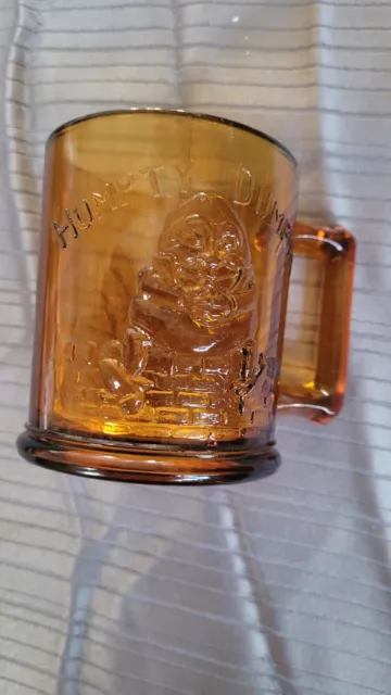 Vintage Humpty Dumpty Tom Tom The Piper’s Son Brown Glass Cup Nursery Rhymes