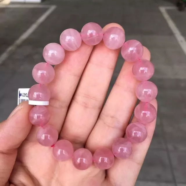 Natural Madagascar  Rose Quartz Crystal Clear Beads Stretch Bracelet 11mm