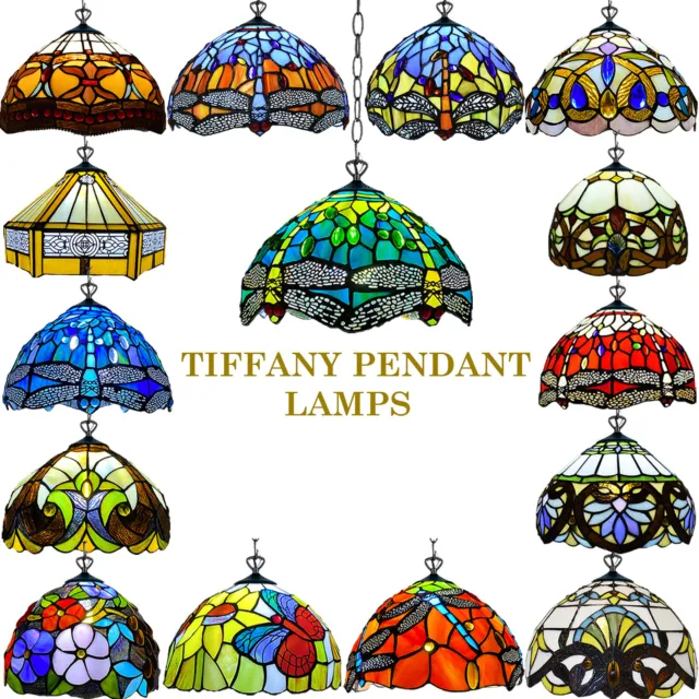 Tiffany Style Pendant Lamps Handcrafted Art Stained Glass Shade Decoration Light