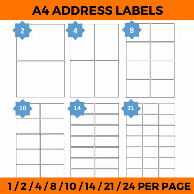 Address Labels - Self Adhesive Sticky A4 Labels Inkjet Laser Copier Printer Peel