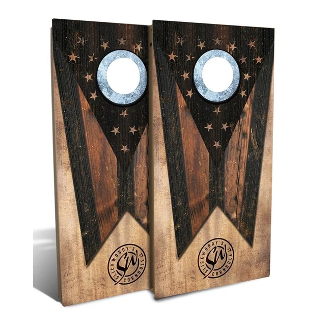 Slick Woody's Backyard Ohio State Flag Vintage Cornhole Board Set in Brown