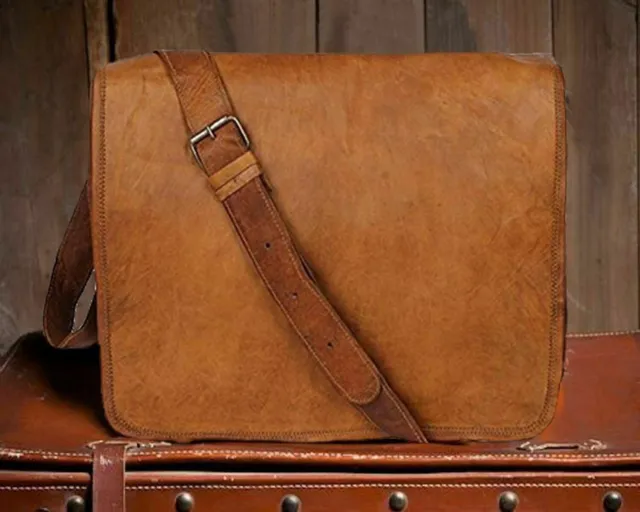Handmade Men Vintage Leather Messenger Shoulder Crossbody Briefcase Bag Satchel