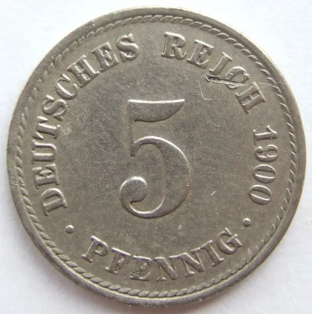 Pièce de Monnaie Reich Allemand Empire 5 Pfennig 1900 A En Fast Extremely fine
