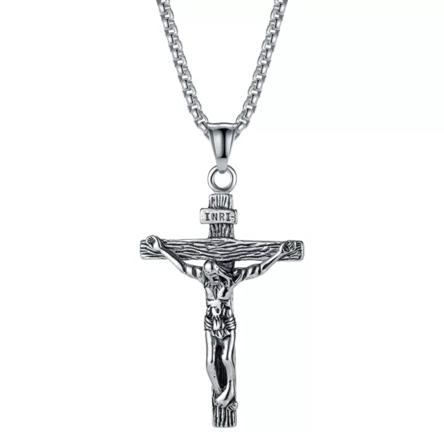 Crucifix en acier inoxydable Jésus croix pendentif collier chaîne hommes