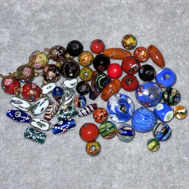 Vintage lot of 51 Antique Venetian Wedding Cake Millefiori Glass Beads