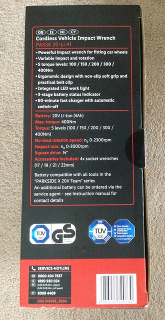 Parkside Akku-Fahrzeug-Schlagschrauber 20 V bloß mit Koffer & Steckdosen 400Nm 1/2"" 2