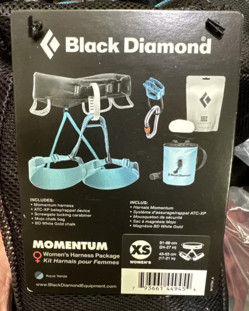 Black Diamond Momentum Women’s Harness Package Inc Chalk Bag Carabiner - Size XS