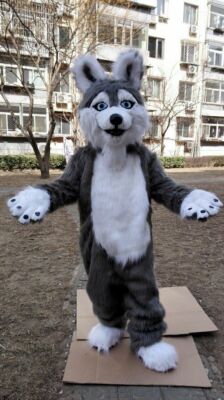 LUPO pelliccia Lunga Mascotte Costume Tuta Cosplay Costume Vestito la pubblicità 