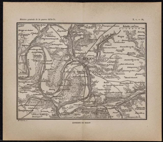 1898ca - Environs de Rouen (Normandie) - Carte ancienne de la guerre de 1870