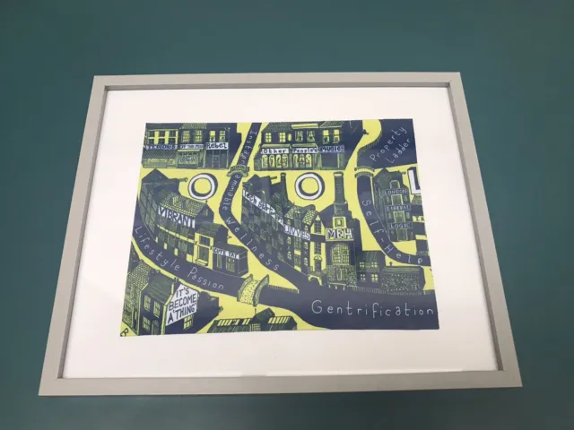 Grayson Perry Gentrification Silk Cloth Art Grey Framed