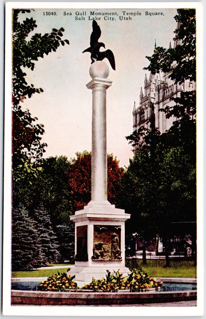 Salt Lake City Utah Sea Gull Monument Temple Square USA UT Vintage Postcard WB