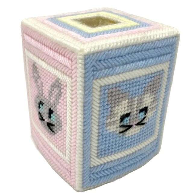 De Colección Punto de Cruz Soporte de Tejido Cubo BEBÉ PASTEL NIÑERA Conejo Gato Pato Cachorro
