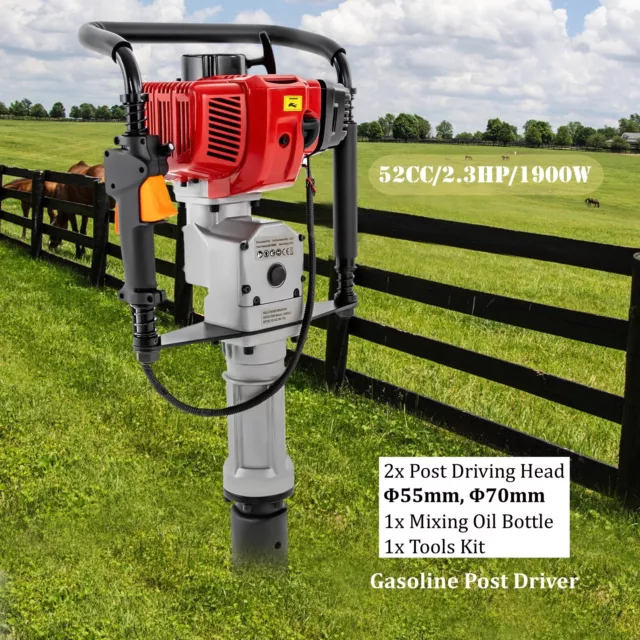 52CC Gas Powered Fence T-Post Driver Hammer Gasoline Pile Driver 2 Stroke 2.3HP