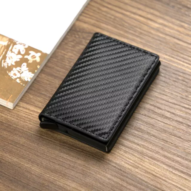 RFID Blocking Leather Mens Wallet Carbon Fiber Purse Slim ID Credit Card Holder 7