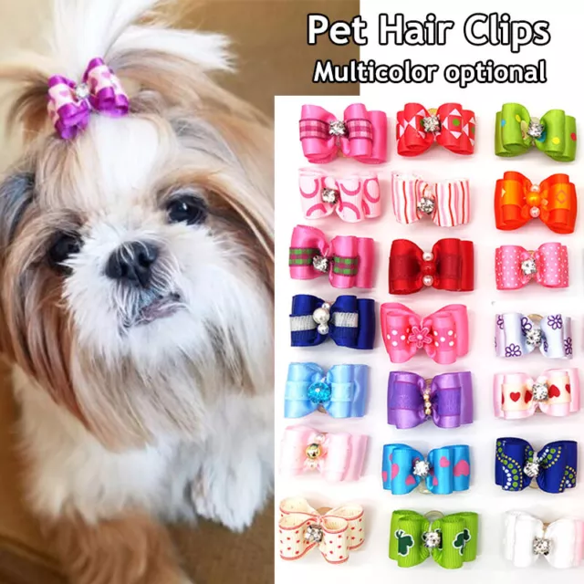 Pet Hair Bow Head Dog Puppy Rubber Band Cat Flower Bowknot Hairpin Head R