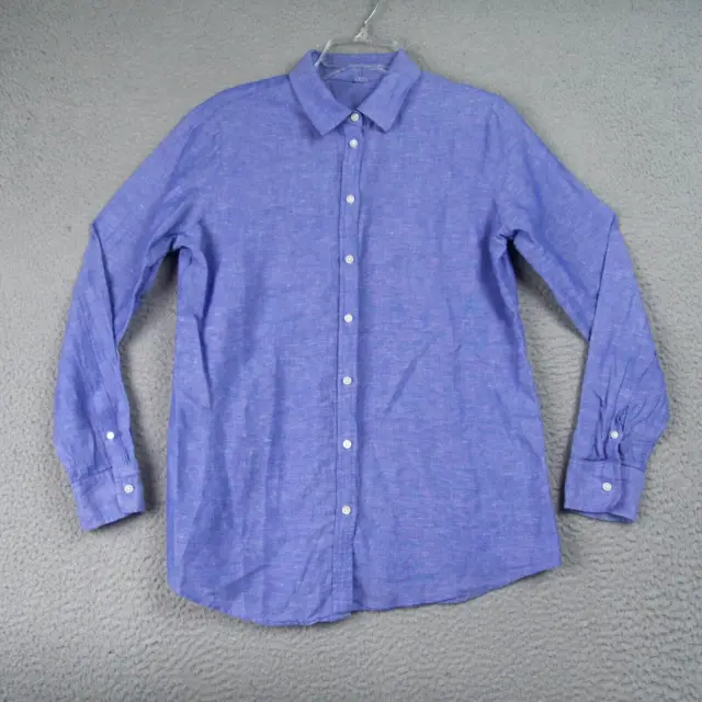 Banana Republic Dillon Shirt Womens M Blue Button Front Linen Blend Long Sleeve