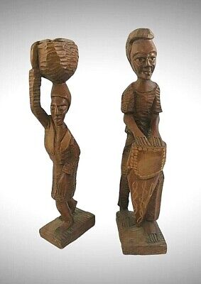 Two Vintage Hand Carved Wood Wooden AFRICAN Art Tribal Figures Figurines 11"