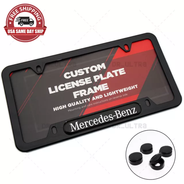 Gloss Black Front or Rear Mercedes Logo Emblem License Plate Frame Cover Gift