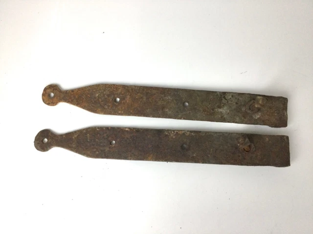 Antique Hand Forged Iron Barn Door Strap Hinges 16” Long Pair