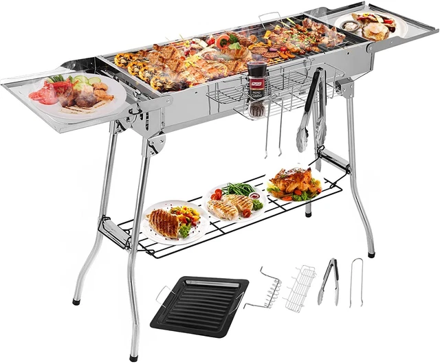 BBQ Grill Klappgrill mit gusseisenpfanne Holzkohlegrill Tragbarer Standgrill
