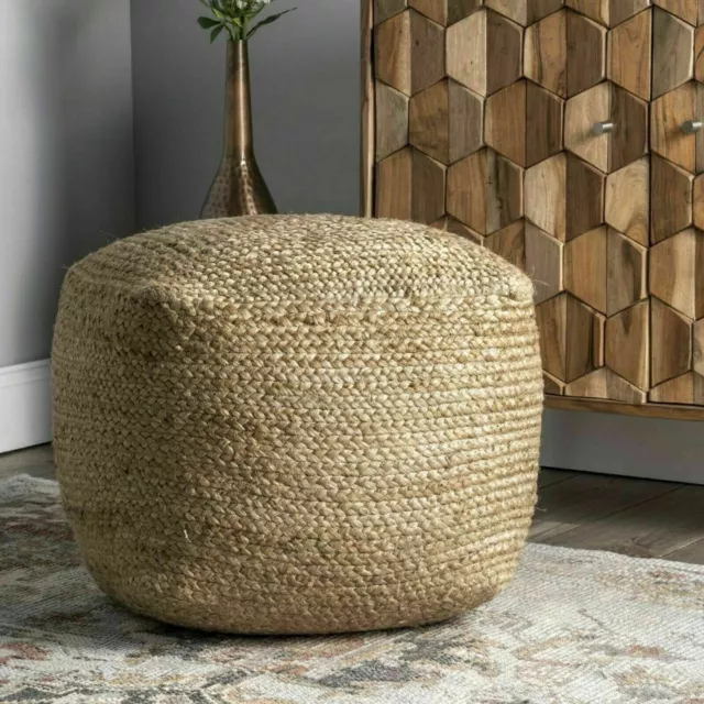 Pouf Natural Jute Cover Home Decor Braided living Room Ottoman Foot Stool Cover