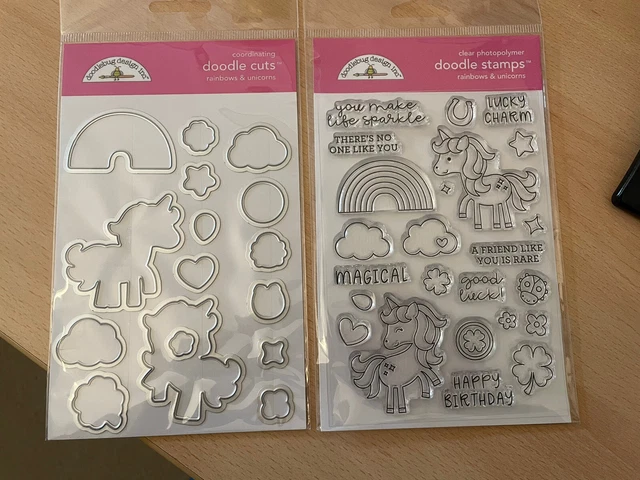 Doodlebug Regenbögen & Einhörner Doodle Briefmarken & Stirbes Geburtstag Glück Briefmarke brandneu in Verpackung